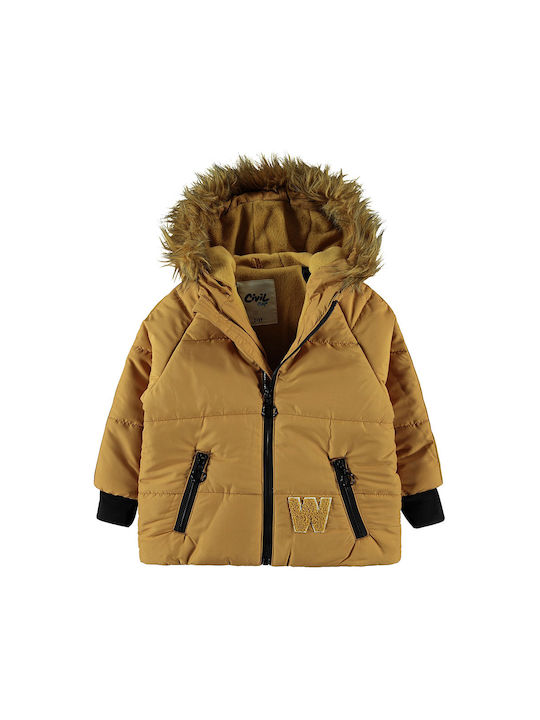 Children's hooded jacket with mustard lining for boys (2-6 years)