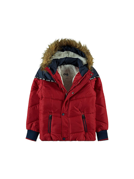 Children's hooded jacket with red lining for boys (6-10 years old)