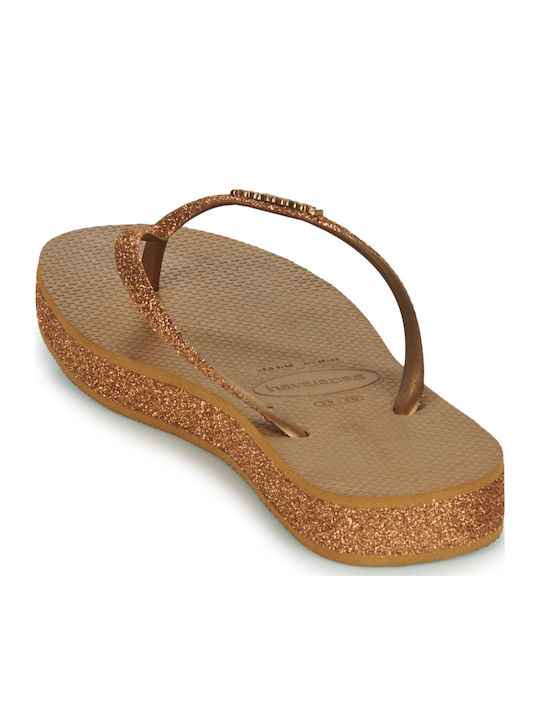Slim Flatform Frauen Flip Flops in Gold Farbe
