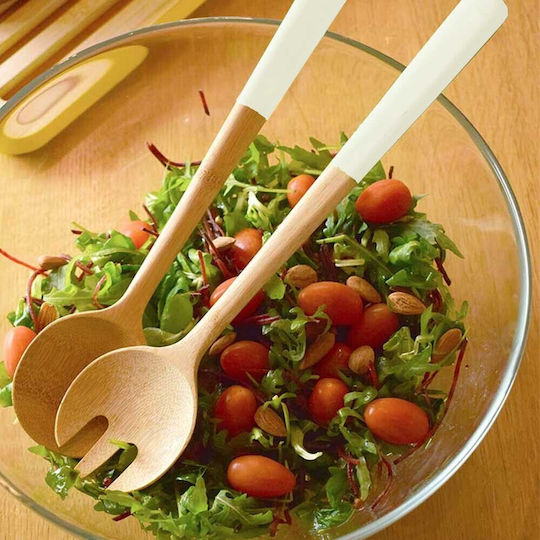 Pebbly Σετ Bamboo Kochutensilien 2Stück Weiß