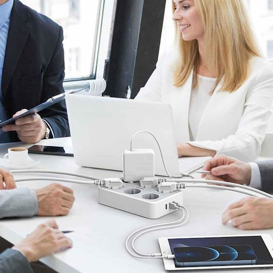Tessan Πολύπριζο 6 Θέσεων με 3 USB-A, Διακόπτη και Καλώδιο 1.5m Γκρι