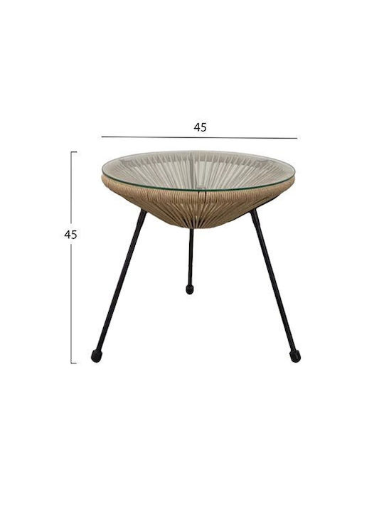 Allegra Sitting Room Outdoor Free Standing Table with Glass Surface and Metal Frame Natural 47x47x45cm