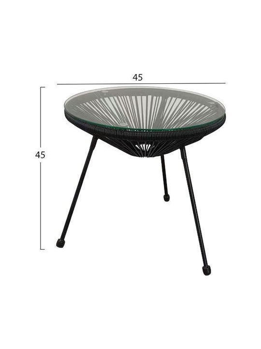 Allegra Auxiliary Outdoor Free Standing Table with Glass Surface and Metal Frame Black 45x45x45cm