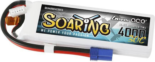 Gens Ace Soaring Li-Po Battery 14.8V 4000mAh 30C 4S EC5 for RC Vehicle