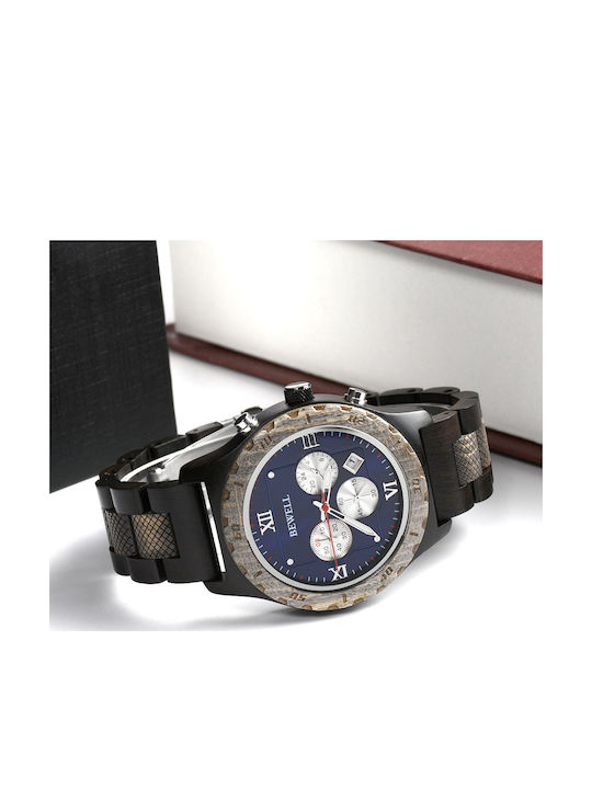 Bewell Cadmus Men's Watch 46mm Chronograph Battery with Black Wooden Bracelet
