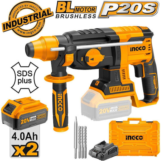 Ingco Κρουστικό Σκαπτικό Πιστολέτο Μπαταρίας Brushless 20V 2x4Ah με Υποδοχή SDS Plus CRHLI202287
