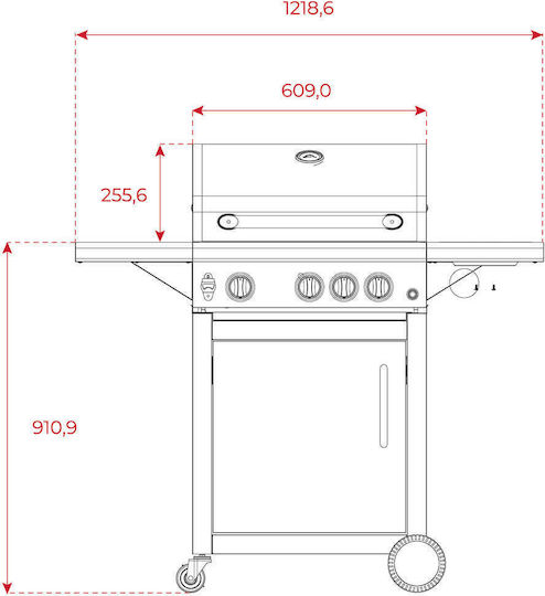 Teka 3100 G Gas Grill with 3 pcs 9.66kW and Side Burner