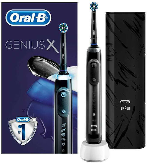 Oral-B Genius X 10000 Special Edition Elektrische Zahnbürste mit Drucksensor und Reisetasche Schwarz