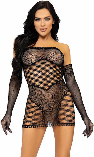 Leg Avenue Tube Dress & Gloves Black D-232875