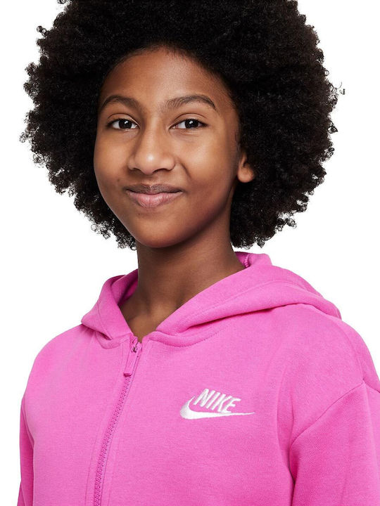 Fleece Kinder-Sweatshirt Strickjacke mit Kapuze und Taschen Fuchsie Sportswear Club