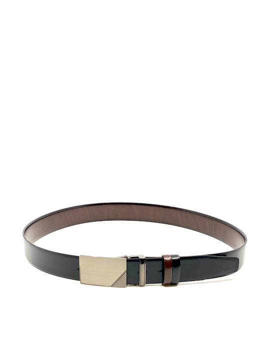 LGD-2021 Men's Belt Leather Double Sided Black / Brown 2021-A ΜΑΥΡΟ ΚΑΦΕ