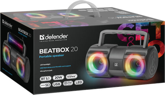 Defender Beatbox 20 Bluetooth Speaker 20W with Radio and Battery Life up to 5 hours Black