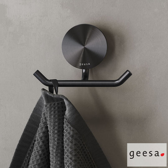 Geesa Άγκιστρο Μπάνιου Διπλό με Βίδες ​4.6x4.6cm Black Brushed Pvd
