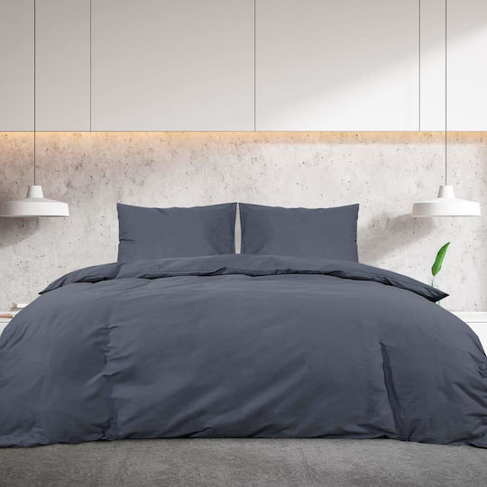 vidaXL Bettbezug-Set Baumwolle Doppelbett mit 2 Kissenbezügen 200x200 Charcoal