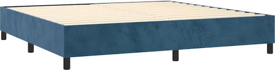 Bed King Size Upholstered with Fabric Dark Blue with Slats & Mattress 200x200cm