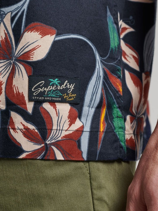Hawaiian Short-sleeved Shirt Floral Navy Blue