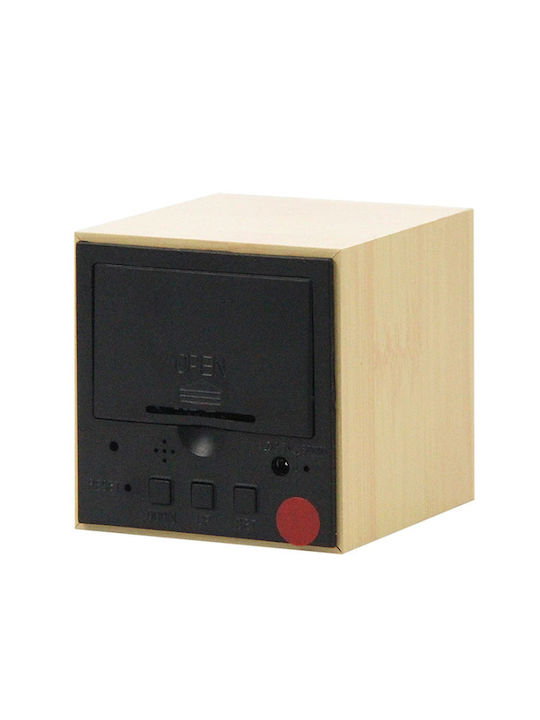 Holzes Tischuhr Digital mit Wecker Braun Helles Holz mit Weißen Ziffern 87005WDC00LW
