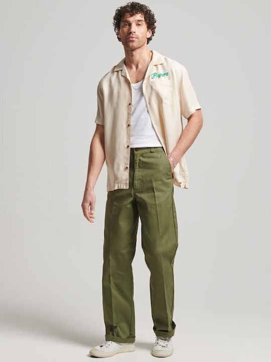D2 Ovin Vintage Short-sleeved Shirt in Wide Line Beige