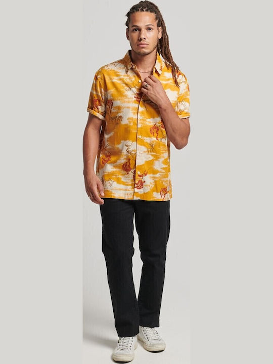 Hawaiian Short-sleeved Shirt in Wide Line Floral Yellow