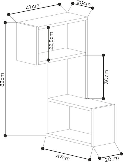 Eckiges Wandregal Part Offenes Braunes 47x20x82cm