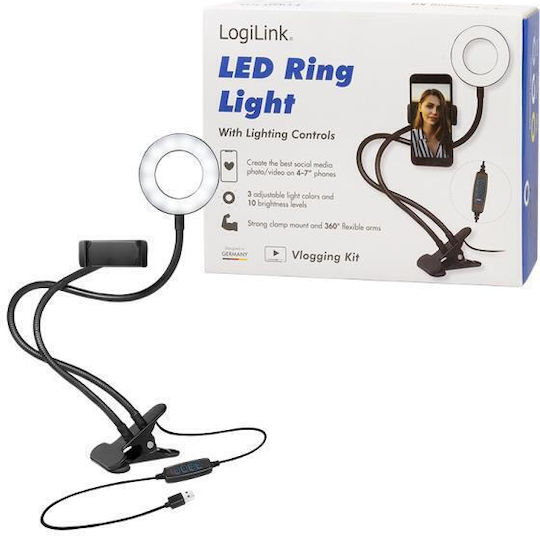 LogiLink Ring Light with Desktop Stand and Mobile Phone Holder