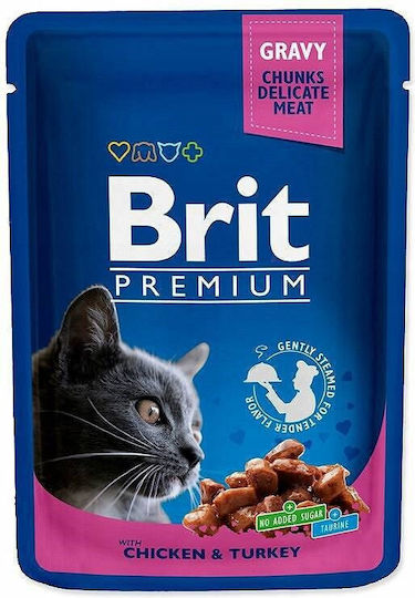 Brit Family Plate Wet Food for Cats in Pouch with Beef Turkey Chicken Salmon and Sea Bream Gluten Free 12x100gr