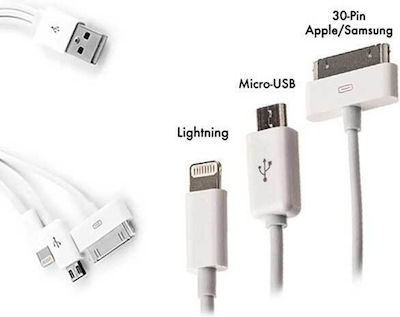 Regular USB to Apple 30-Pin / Lightning / micro USB Cable Λευκό 0.2m (57210)