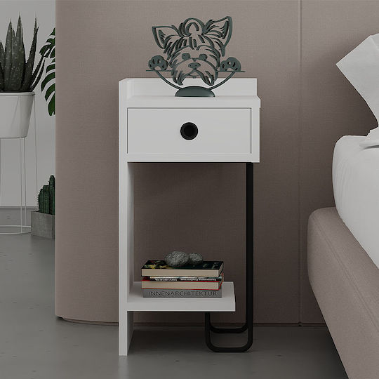 Sirius Wooden Bedside Table with Metallic Legs White 32x30x61cm