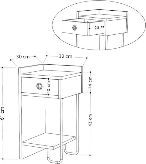 Bedside Table Sirius Wooden Natural Beech 32x30x61cm GP037-0164 1
