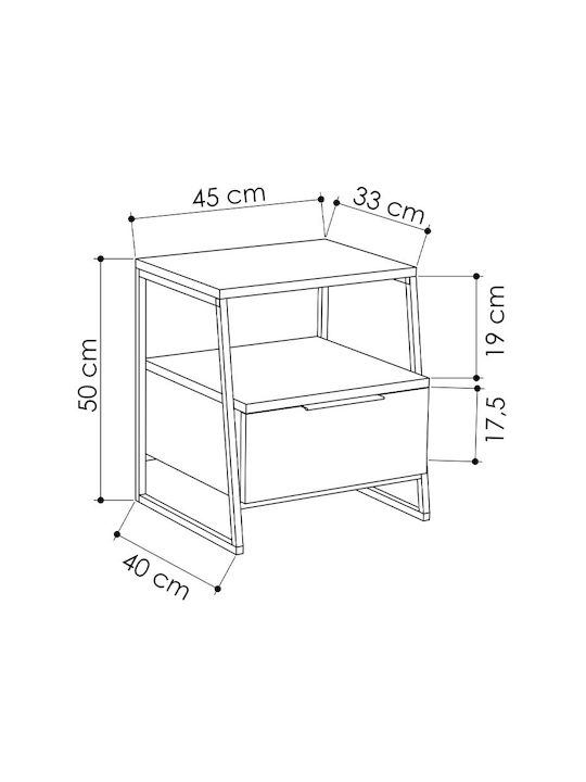 Pal Wooden Bedside Table with Metallic Legs Φυσικό Οξιάς 45x40x50cm