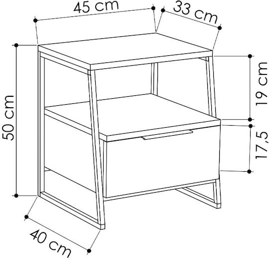Κομοδίνο Pal Ξύλινο Φυσικό Οξιάς 45x40x50cm