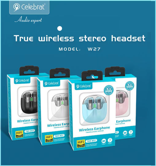 Celebrat TWS-W27 Earbud Bluetooth Handsfree Ακουστικά με Θήκη Φόρτισης Μαύρα