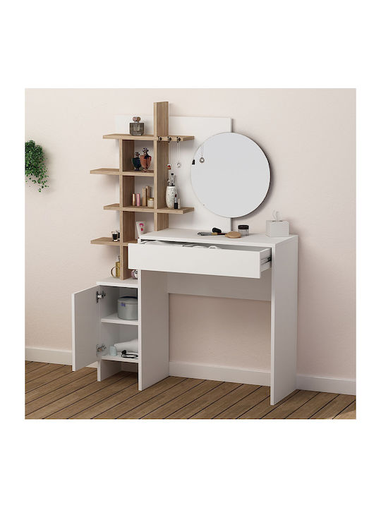 Mup Wooden Makeup Dressing Table White with Mirror 105x35x151cm