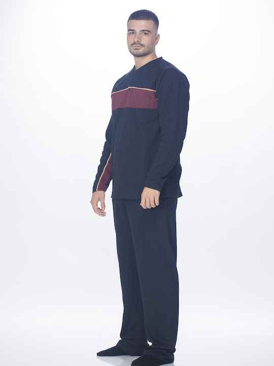 Men's pajamas,in straight fit with internal jersey,Greek made,black color (code PYZ53)