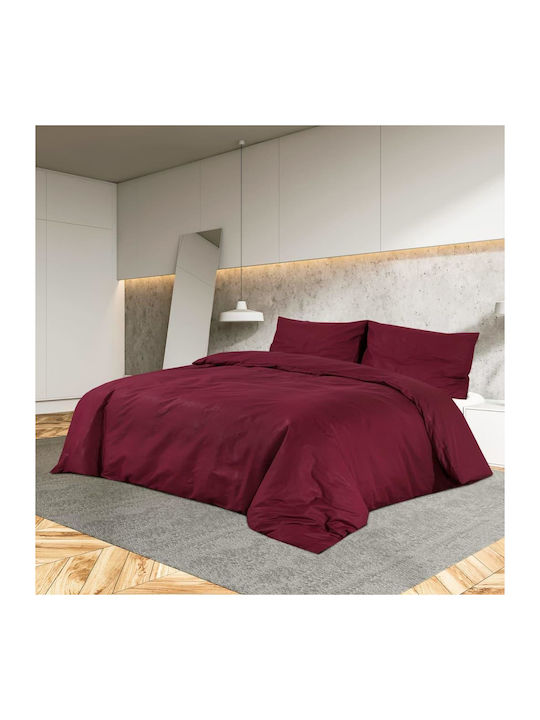 vidaXL Duvet Cover Set Cotton Double with 2 Pillowcases 200x200 Bordeaux