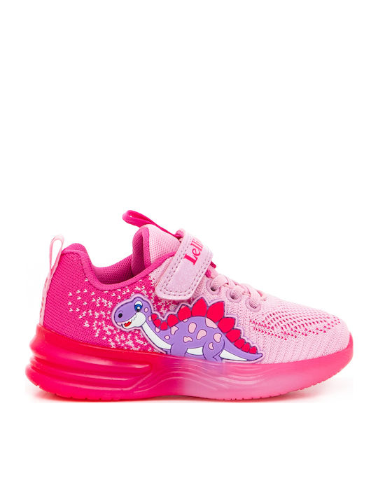 Dinosauretta Παιδικά Sneakers με Σκρατς & Φωτάκια Ροζ