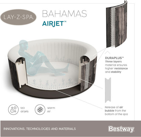 Bestway Στρογγυλή Πισίνα 669lt Φουσκωτή με Υδρομασάζ 180x66εκ. Γκρι