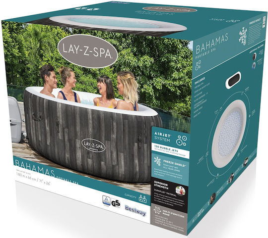 Bestway Στρογγυλή Πισίνα 669lt Φουσκωτή με Υδρομασάζ 180x66εκ. Γκρι