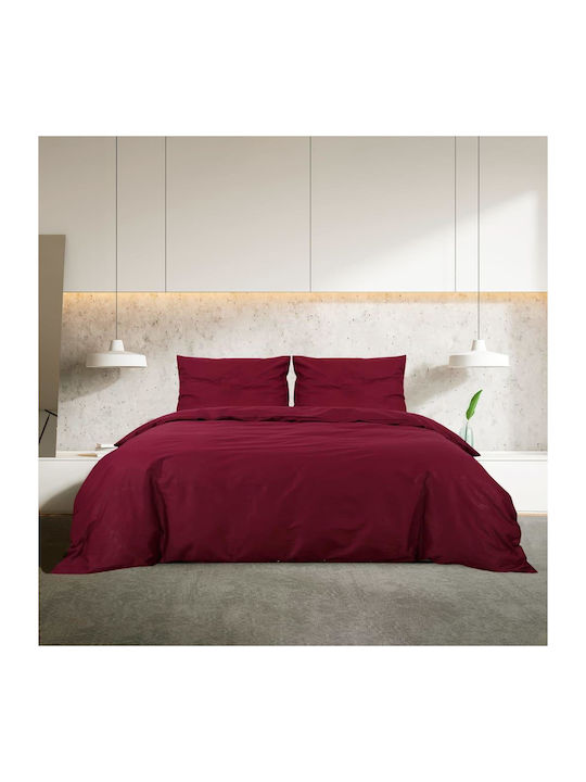 vidaXL Duvet Cover Set Cotton Single with Pillowcase 140x200 Bordeaux