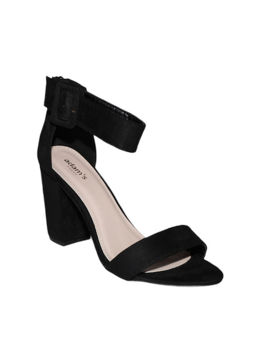 Adam's Shoes Suede Women's Sandals with Chunky High Heel In Black Colour