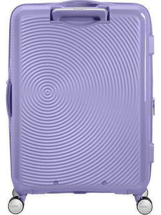 American Tourister Soundbox Spinner Expandable Medium Hard Purple Suitcase With 4 Wheels Height 67cm