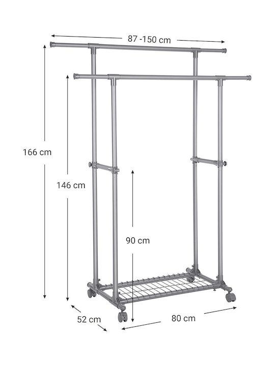 Songmics Rollbar Kleiderständer Teleskopisch Silber 150x52x166cm