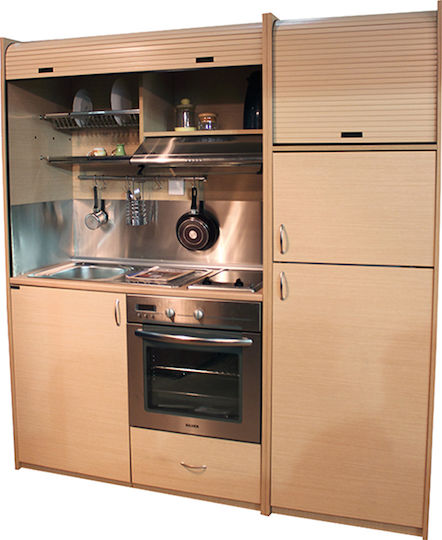 Silver ΚΣ190 Kitchenette with Right Sink Bowl 190x65x204cm Oak με Ρόζους με Μεγάλο Ψυγείο & Φούρνο