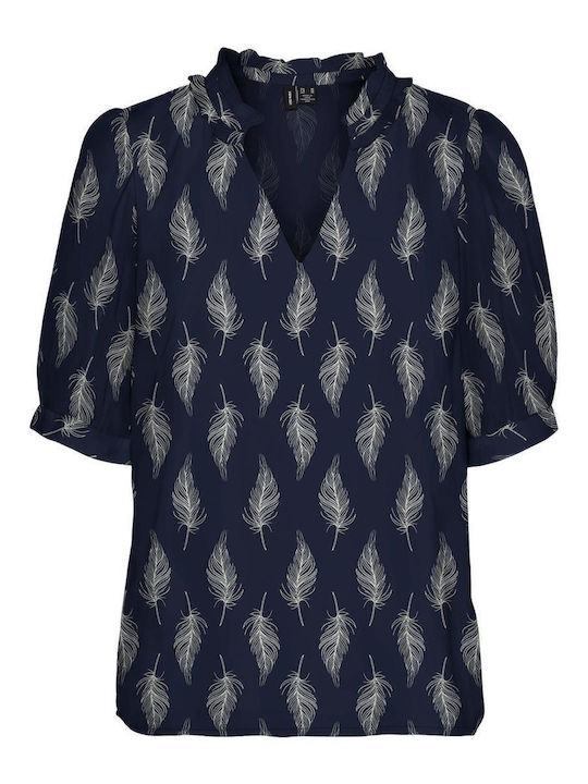 Vero Moda Women's Summer Blouse Short Sleeve Navy Blue