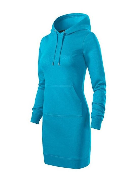 Mini Sportliches Damenkleid Langärmelig mit Kapuze Blau