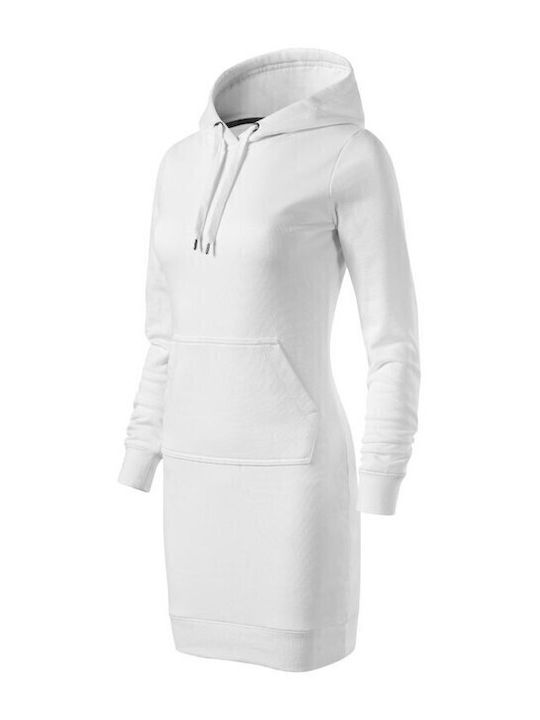 Mini Sportliches Damenkleid Langärmelig mit Kapuze Weiß