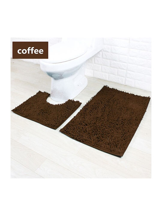 Sidirela Non-Slip Bath Mats Set Toilet E-2564 E-2564 Coffee 2pcs