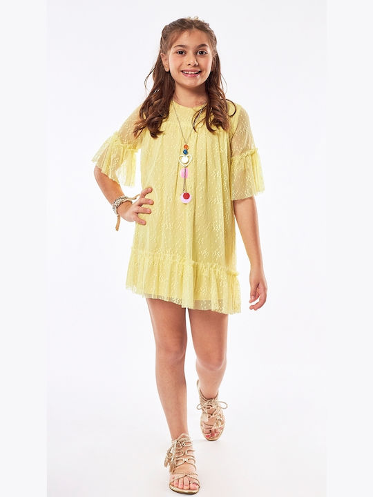 Evita Kids Dress Tulle Short Sleeve Yellow