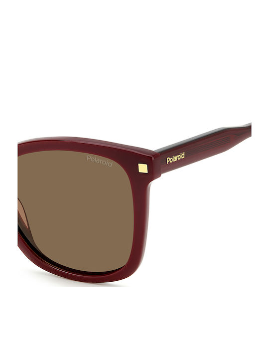 Polaroid Women’s Sunglasses with Burgundy Horn-Rimmed Frame and Brown Polarized Lens PLD4151/S/X LHF/SP