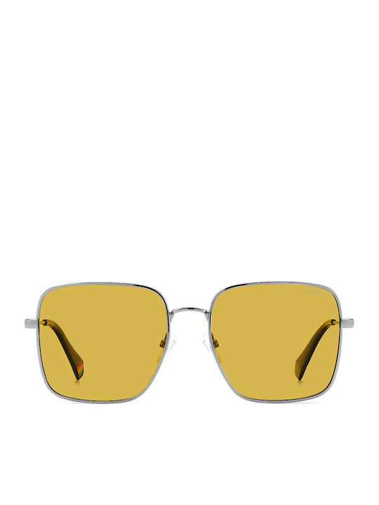 Polaroid Women's Sunglasses with Silver Metal Frame and Yellow Polarized Lens PLD6194/S/X 6LB/MU